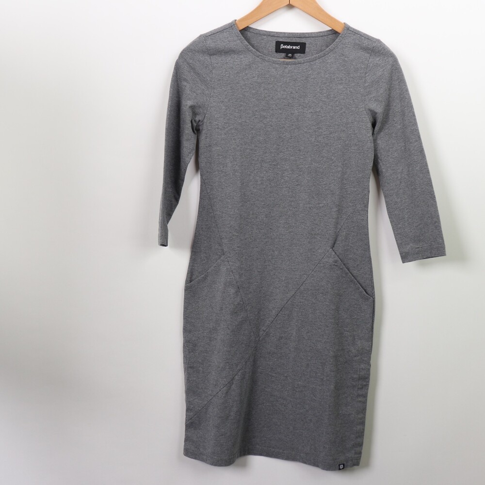 Betabrand 30 Day Travel Knit Dress Gray Ruched 3/4 Sleeve XS - Picture 3 of 11